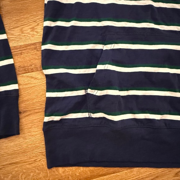 J.Crew Re-Imagined Mens Striped Pullover Hoodie Sweatshirt Blue Green Cotton - Picture 2 of 5
